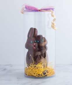 Chocolat pour Pâques en forme de couple lapin-canard fait dans l'est de Montréal dans Tétreaultville (Mercier-Est).